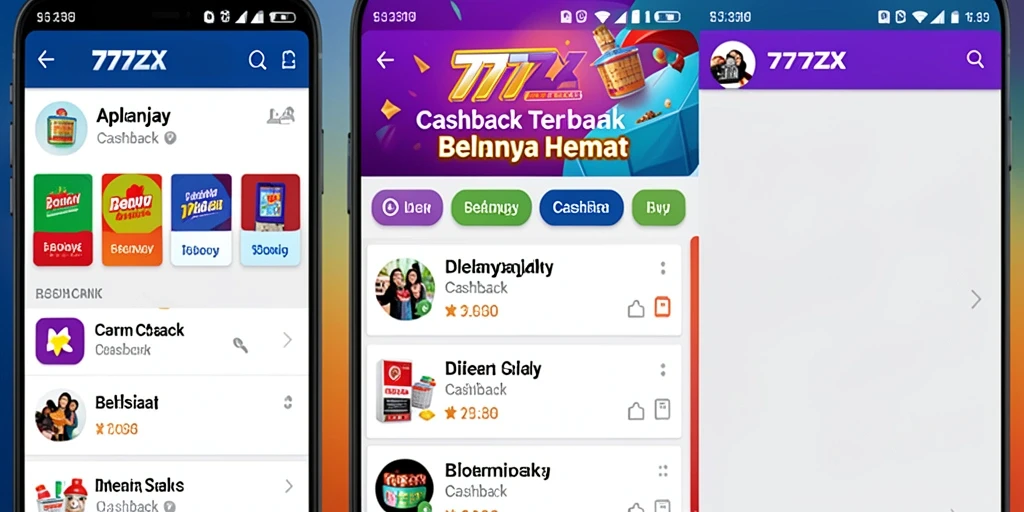 Tampilan antarmuka aplikasi 777ZX dengan fitur cashback yang menarik.