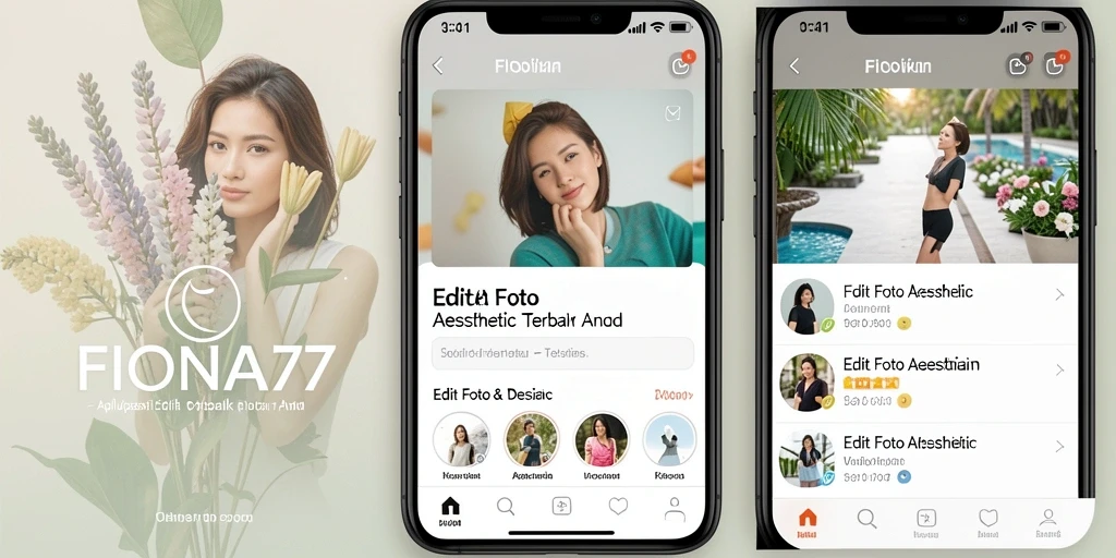 Tampilan antarmuka aplikasi FIONA77 yang elegan untuk Edit Foto Aesthetic.
